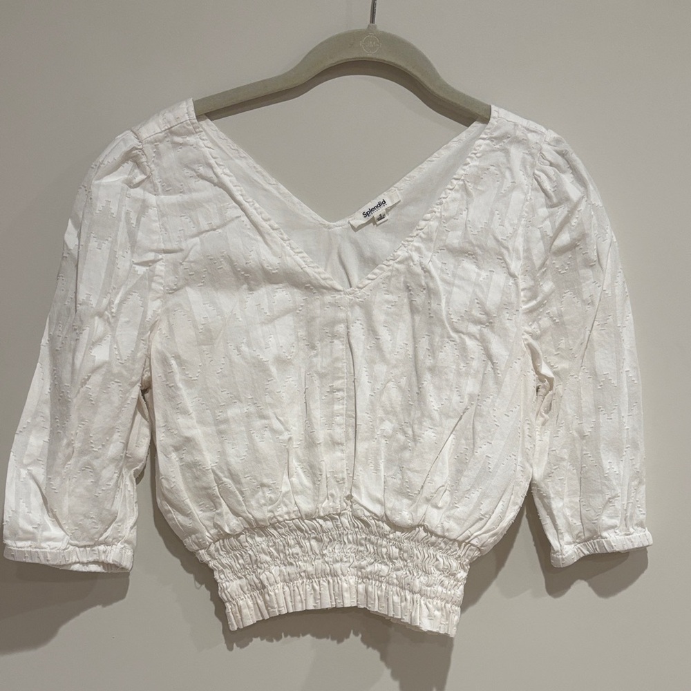 Splendid White Smocked V-Neck Blouse